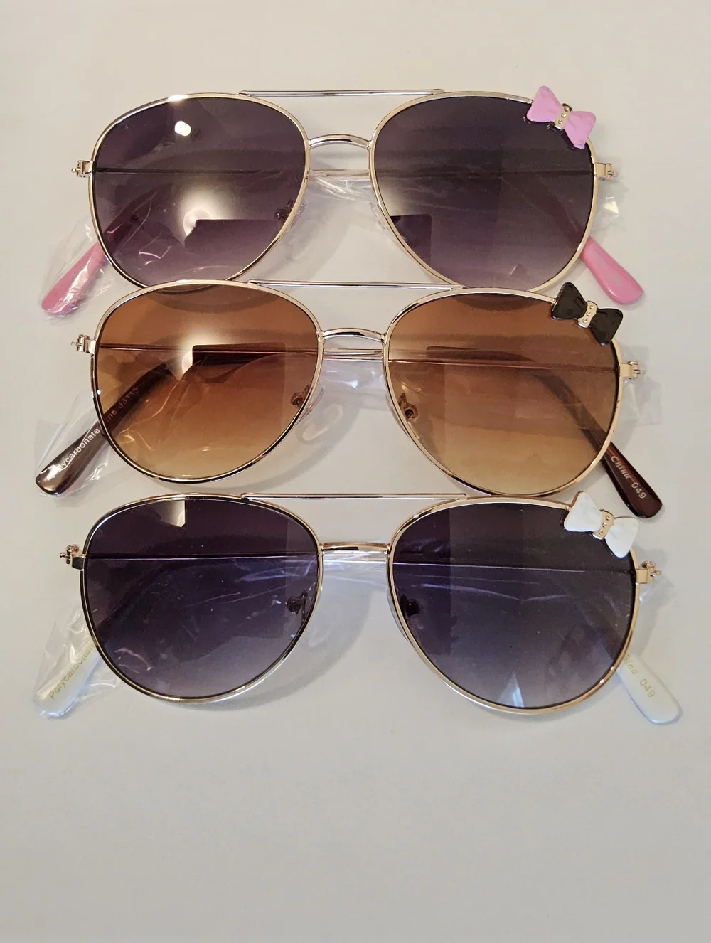 A. 3/$10. Aviator Sunglasses with Bow Accent - Pink / Brown / White Bow